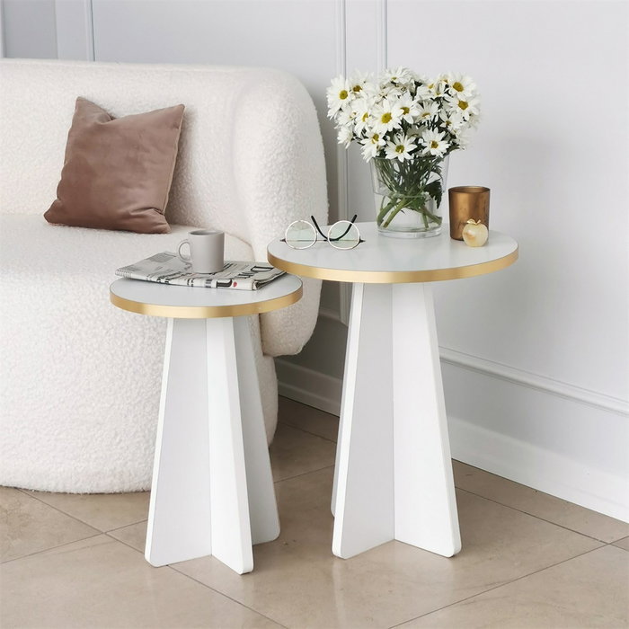Hanah Home Mushroom 2 - Juego de mesas de centro, Dorado y Blanco Hanah Home Mushroom 2 - Juego de mesas de centro, Dorado y Blanco